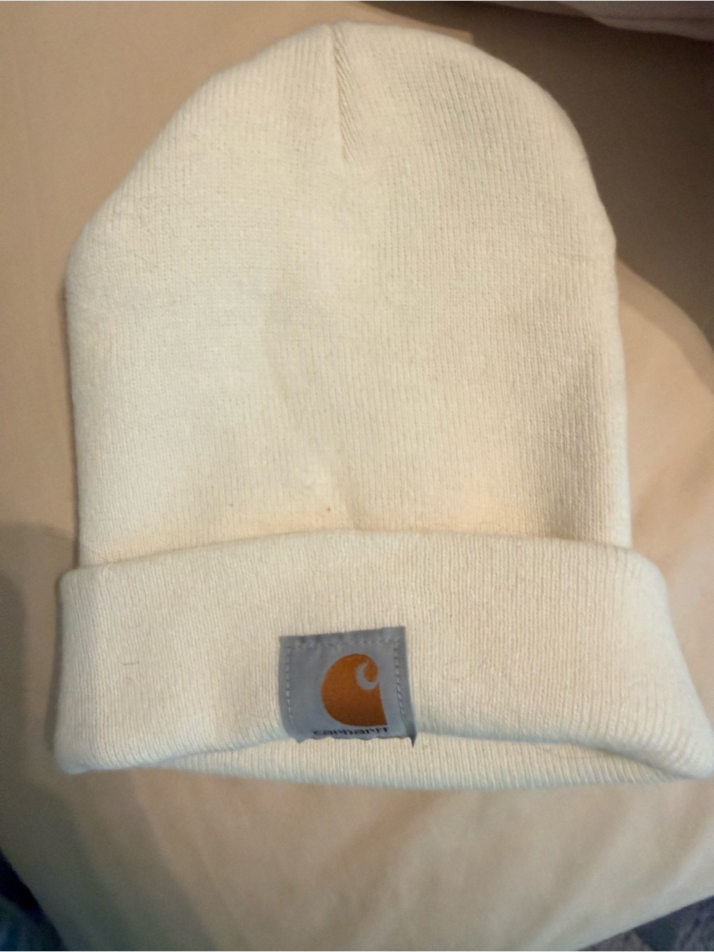 Carhartt  Cream Knit Beanie with Brown Logo Patch